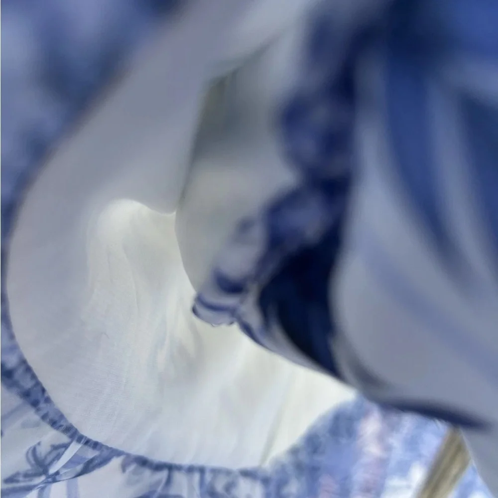 PatBO Amalfi Convertible White/Blue Printed Ruffle Chiffon Maxi Dress Size XS